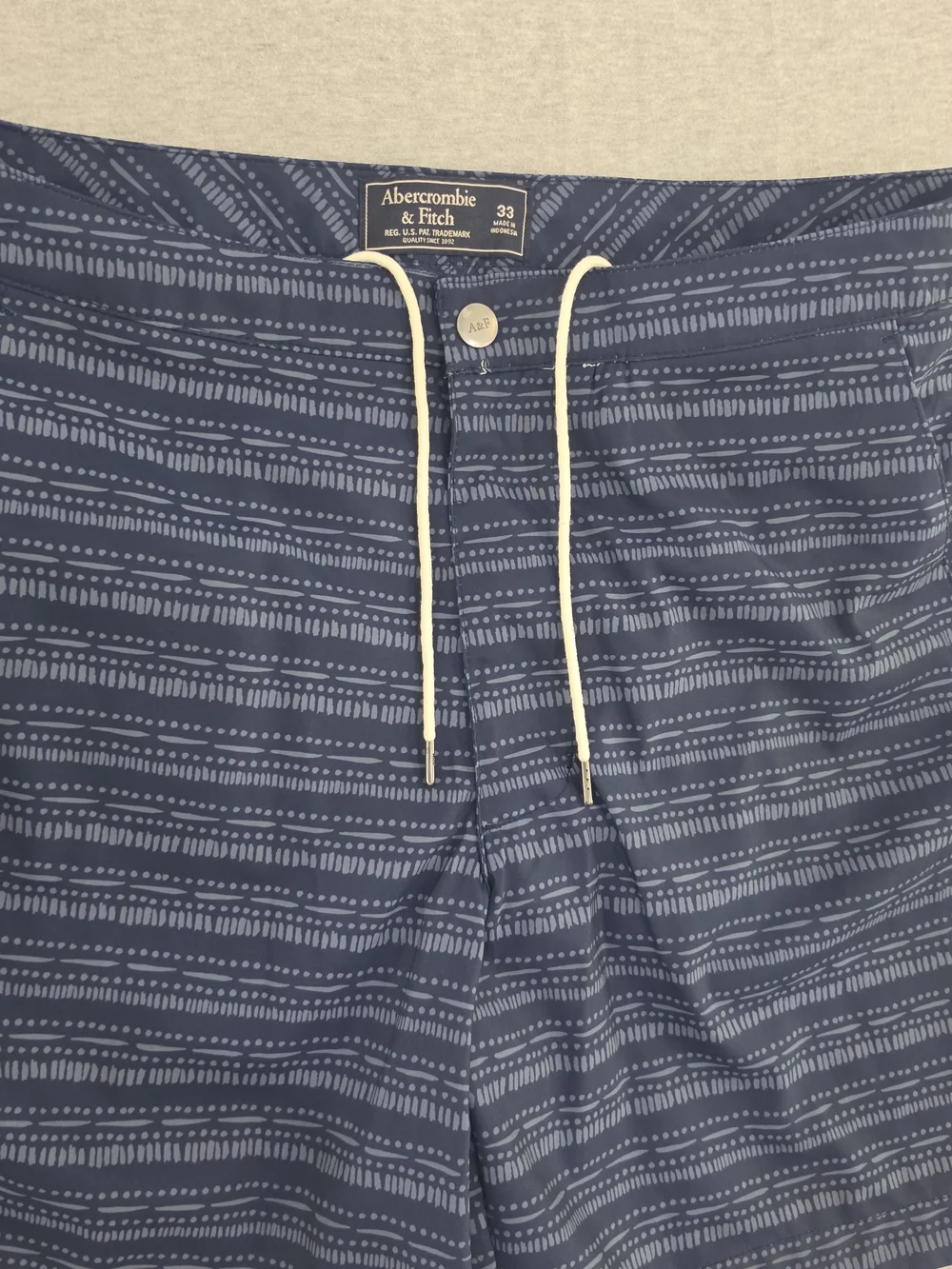 Abercrombie & Fitch Men's Navy Striped Pattern Swim Trunks